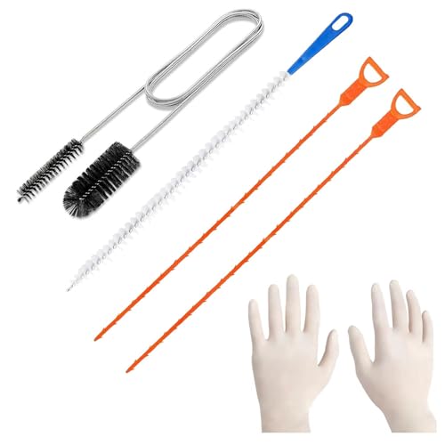 Embhlitfe 5 Stück Abflussreiniger Spirale, Abflussreinigerbürste mit Gummihandschuhen, Rohrreinigungsbürste für Badezimmer, Toilette, Küche, wiederverwendbare Abflussreiniger