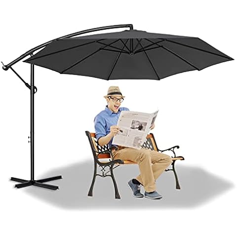 Aufun 3m Cantilever Banana Parasol, Cantilever Hanging Parasol Umbrella for Outdoor, Garden, Patio, UPF 40+, with Crank Handle & Cross Base & Ribs (300cm, Dark grey) Cover
