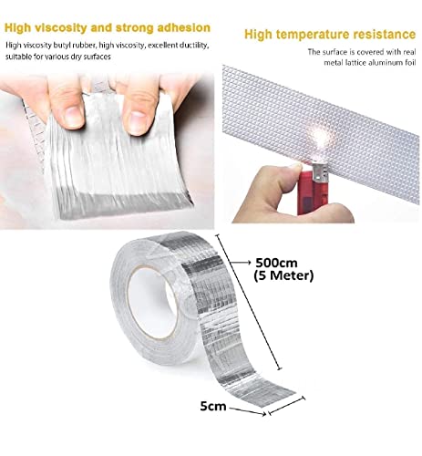 Image of Leakage Waterproof Tape for Pipe Leakage Roof Water Leakage Solution Aluminium Foil Tape Waterproof Adhesive Tape Sealing Butyl Rubber Tape for Surface Crack, Pipe Rupture (5cmx5m-1PS) (1)