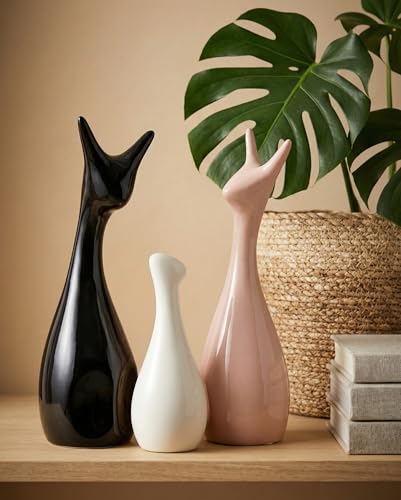 Image of Home Decor Lucky Deer Family Ceramic Figures Set of 3 | Matte Finish Decorative Showpieces for Living Room Office Dining Table | Elegant Gift Decor Items (Black, Pink, White)