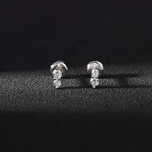 Aoedej 925 Sterling Silver Earrings For Girls Screw Back Earrings For S Flat Back Stud Earrings Women Earrings (Double Zircon) #TOP5