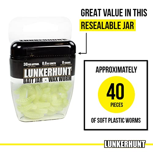 LUNKERHUNT Wax Worm Fishing Bait Jar with Unique Attractant | Durable Wax Worms for Fishing Bass, Fishing Lures Trout and Pike (Glow) - Thumbnail 4