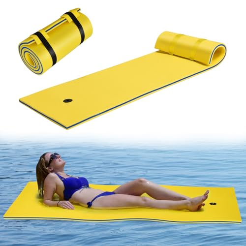 COSTWAY Flotador de Agua, Estera Flotante de Espuma XPE de 3 Capas，Resistente al Desgarro con Dispositivo para Recreación y Relajación en el Agua, para Mar, Lago, Piscina (210 x 66 cm, Amarillo)