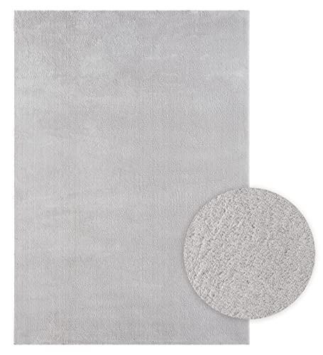 the carpet Relax Moderner Flauschiger Kurzflor Teppich, Anti-Rutsch Unterseite, Waschbar bis 30 Grad, Super Soft, Felloptik, Grau, 80 x 150 cm