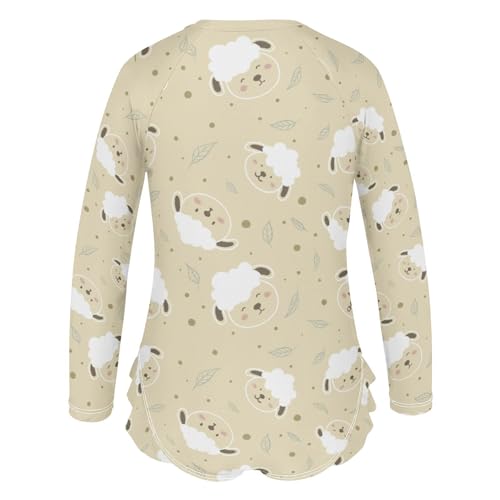 Animal Sheep Girls Swimsuit One Piece Rash Guard Girls' Swimwear Long Sleeve Swimsuits for Girl Size 3-12T3