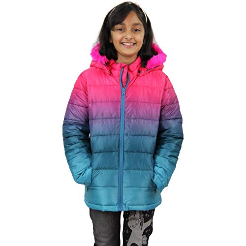 Image of A2Z 4 Kids Girls Two Tone 3D Faded Puffer Jacket with Faux Fur Hood - Jacket JK22 Cerise 11-12