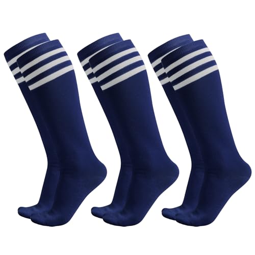 Dxhycc 3 Pairs Kids Soccer Socks Striped Knee High Baseball Softball Athletic Socks for Youth Boys Girls