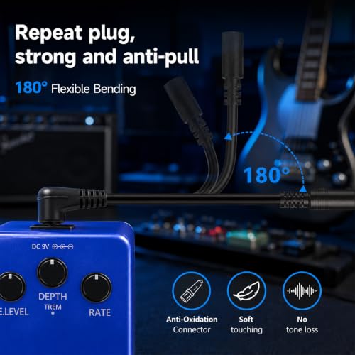 Image of Rockhouse 9V DC 1A Guitar Pedal Power Supply with 6 Way Daisy Chain Cable | Center Negative Power Adapter, Low Noise Pedal Charger, Supply for Pedalboard & Boss 1spot 9 Volt Device, 5.5 x 2.1 mm Barrel