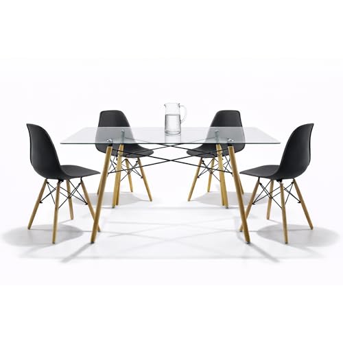 La Mejor Lista de Mundo In Muebles para comprar hoy. 46 MUNDO IN MUEBLES Juego de Comedor para 4 Personas | Mesa Rectangular Oslo T5 con Cubierta de Cristal Templado y Base Color Encino | Incluye 4 Sillas Oslo Color Negro | Estilo...