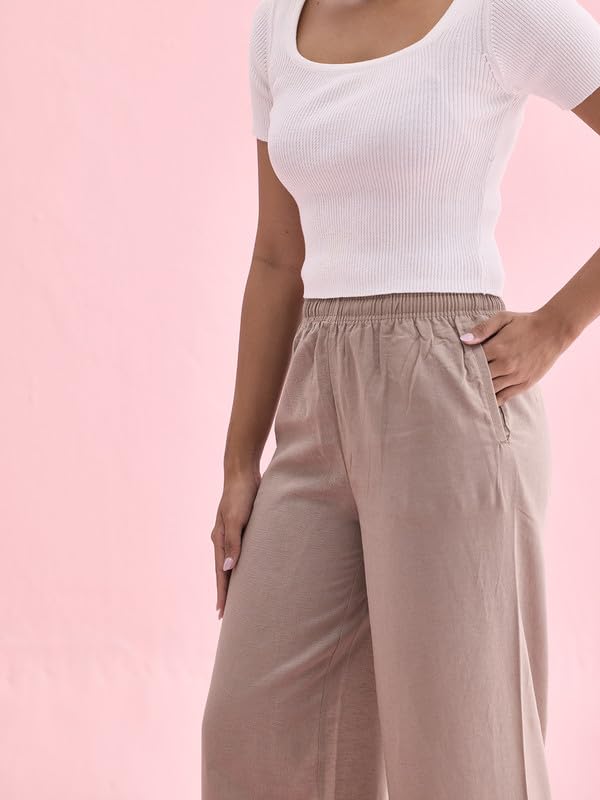Image of GO COLORS Soft Linen Wide Pant Full Length for Women| Breathable, Mid Rise