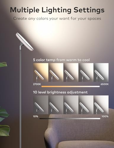 Image of Bright Floor Lamp,42W 3700LM LED Torchiere Floor Lamps for Living Room, 71in. Modern Tall Standing Light with Remote,Color & Brightness Dimmable Sky Light,1 /2 /3H Timer for Bedroom,Office(Gray)