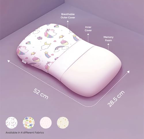 Image of Premium Memory Foam Baby & Toddler Pillow | Head,Neck & Back Support Cushion | Washable Removable Cover | Ideal for Sleeping,Reading & Resting | Age 2to9 Year | 20.5x11.5x2.5in - Unicorn Print