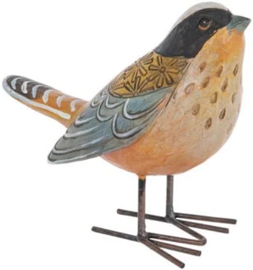 Pájaro de resina amarilla y azul tallada para estantería, mantel de mesa, decoración de mesa de 5 pulgadas de altura