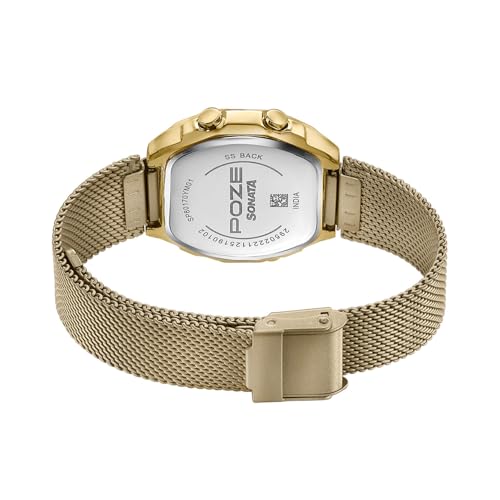 Image of Sonata Poze 8 Quartz Digital with Beige Dial Beige Mesh Strap Watch for Women - SP80170YM01W