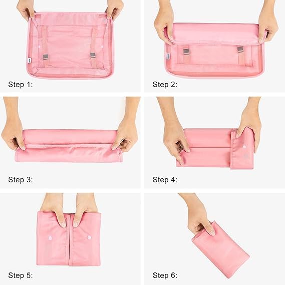 Image of QONETIC 7pcs Set Travel Organizer Packing Cubes Lightweight Travel Luggage Organizers with Laundry Bag or Toiletry Bag Laundry Organiser, Pink