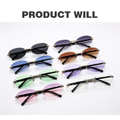 Women Men Shades Oval Sun Glasses for Female Male Uv400 Rimless Sunglasses Round Fashion3