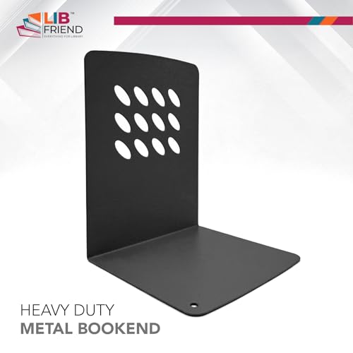 Image of LIBFRIEND Metal Non-Slip Bookends | Powder-Coated L-Shaped Book Holder for Desk, Office, Study Table and Library | Multicolour Options | Set of 2 (Black, M)
