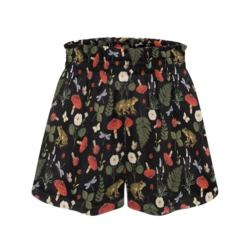 Frog Mushroom Dragonfly Women's Running Shorts High Waisted Athletic Shorts Wide Leg Shorts with Pocket