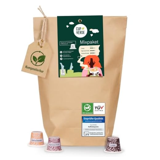 CUP VERDE Mixpaket Kaffeekapseln kompostierbar - [80 Kapseln - kompatibel mit Nespresso®] - Kaffee - 100% Arabica - ohne Aluminium - Kapselkaffee - Röstkaffee - Kaffeegenuss - Vorratspackung - Vegan
