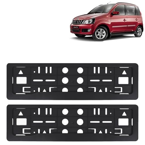 Image of KINGSWAY Quanto Car Number Plate Frames for All 2012 to 2020 Models of Mahindra Car Registration Plate Holders, Black Licence Plate Covers (Front and Rear), Universal Size 51.5 x 14.5 cm