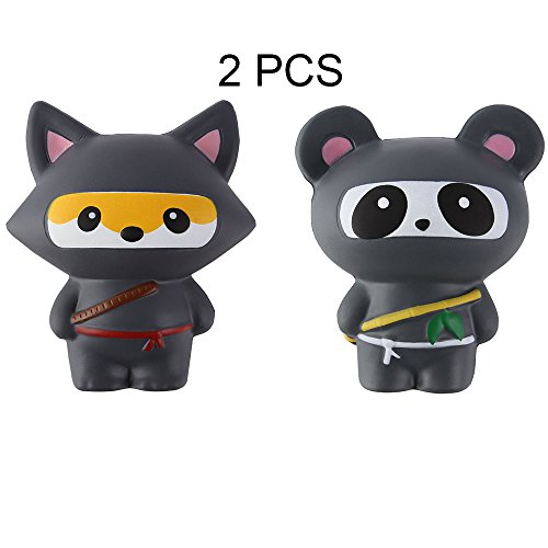 Anboor 2 PCS Squishies Ninja Jumbo Panda and Fox Slow Rising Squishies Kawaii