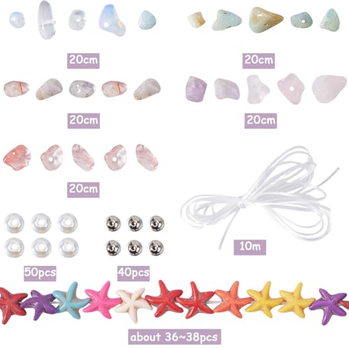 SUNNYCLUE 1 Box DIY 6 Set Ocean Beading Bracelet Kit Sea Animal Bead Colorful Starfish Beads Amethyst Rose Quartz Amazonite Turquoise Gemstone Chips Summer Hawaii Glass Beads for jewellery Making Kits - Image 2