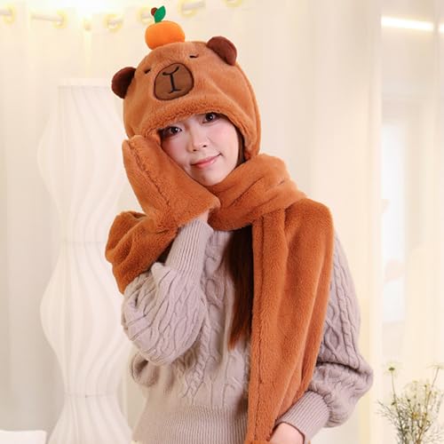 Gorro capibara peluche 3 en 1 ideal para regalar en invierno a mujeres 7
