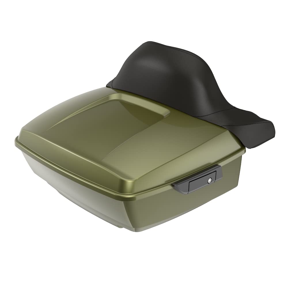 Moto Onfire King Tour Trunk Pack with Backrest Pad Fit for Touring Street Glide Road King Road Glide Special 2014-2022(Mineral Green Metallic)