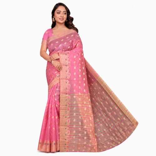Image of Sarees for Women Wear Organza Silk Banarasi Sari Kanjivaram Soft Pure Paithani Wedding Original Kanchipuram Pattu Sadi with Blouse Piece 2026 (Gulab)