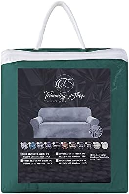 Trimming Shop Velvet Stretch Sofa Covers, Stretchy Stylish Couch Slipcovers with 2 Pillow Covers, Universal Settee Protectors for Living Room, Fitted Non-Slip Thick Covers, Turquoise, 3 Seater