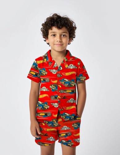 Hot Wheels Boy's Pajama Set - 2 Piece Boys Flannel Coat Style Short Matching PJs, Kids Button Down Pajamas - Official Product4