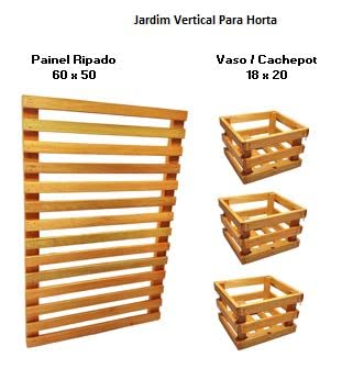 Jardim Vertical 60 x 50 Painel Madeira 3 Cachepots 18x20