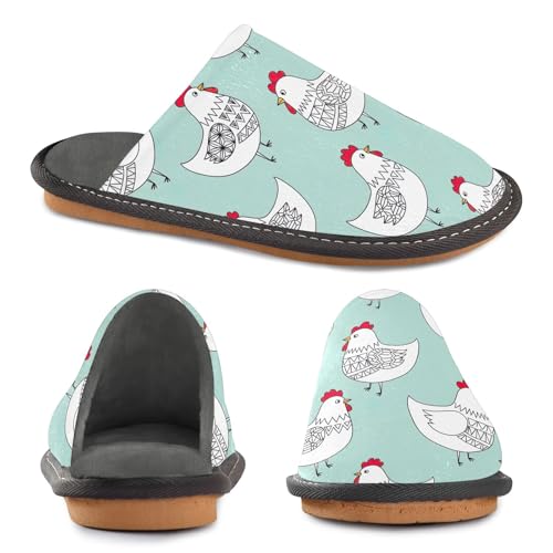 ODAWA White Chickens Black Ladies House Shoes/slippers Memory Foam Comfy Womens Slip On House Shoes Size 4-54