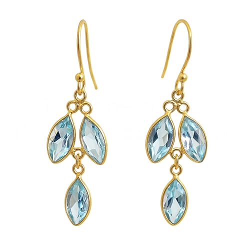 Boucles d'oreilles topaze bleue anti-accroche en argent 925 dor&eacute;