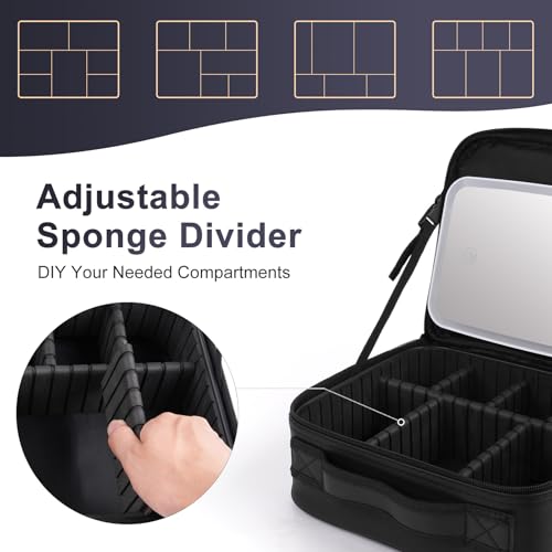 Travel Makeup Bag With LED Mirror,Cosmetic Train Case Leather Make up Organizer4