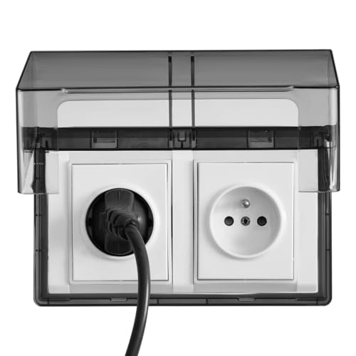 Image of Housoutil Outdoor Waterproof Outlet Plug Cover : 2- Gang Flip Weatherproof Cover Outlet Cover Adhesive Type Receptacle Protector - Wall Switch Socket Face Plate Panel Box for Bathroom