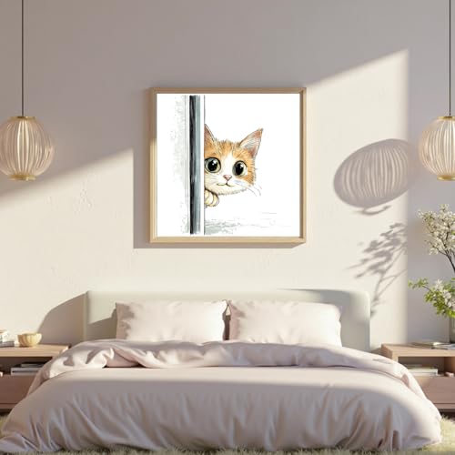 Image of Xinpinzhou Cute Cat 11ct Stamped Cross Stitch Kits for Adults, 12x12 in | Pre Printed 11 Count Cotton Fabric, Finished Embroidery Pattern is Elegant for Wall Decor, Easy Diy Hobby Craft for Women