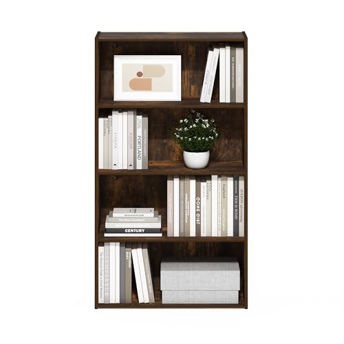 Image of Furinno PASIR Book Shelf, 4-Tier Bookshelf, Bookcase with Open Shelf, 9.4 x 23.6 x 41.7, for Living Room, Bedroom, Home Office, Amber Pine