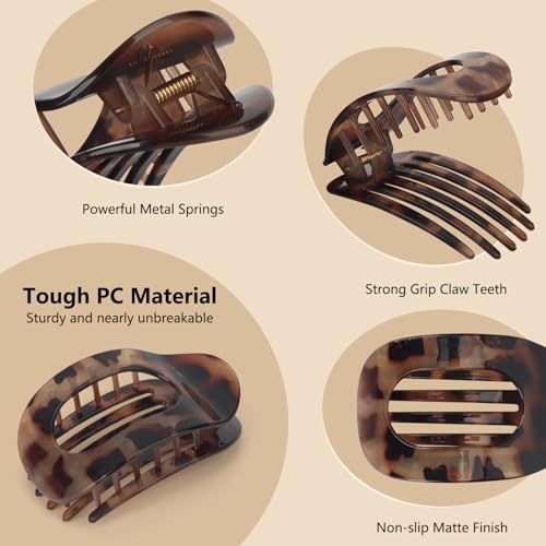 OWill 4 Stück Haarklammern für Damen,Flache Haarspangen,Haarspangen Damen Dünnes Haar,Haarklammer Gebogenes Design,Flat Claw Clip für Dünnes Haar und Dickes Haar