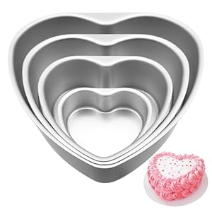 Aluminum Heart Shaped Cake Pans, 4pcs Nonstick Baking Pan with Removable Bottom 4/6/8/10 Inches Cake Mold for Valentine’s Day Wedding Birthday Anniversary