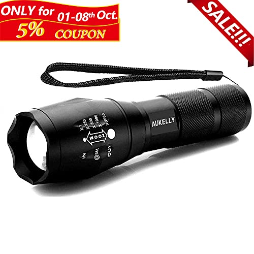 AUKELLY LED Linternas USB Recargable Linterna Tactica Alta Potencia Militar Linterna,5 Modos,Alta Potencia Linternas para Camping,Impermeable Linterna para Ciclismo,Con Batería