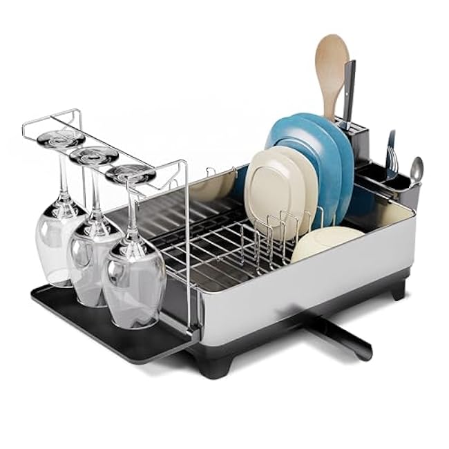 Home Zone Living Large 1-Tier Stainless Steel Dish Drying Rack with Drain Pipe and Utensil Holders