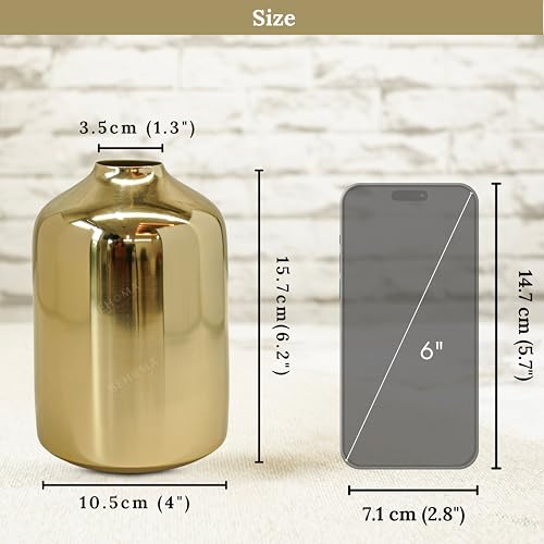 Image of Behoma Metal Flower Vase Set of 2 pcs for Home Decor Bedroom Living Room Office Wedding | Table Decorative Item for Festivals Birthday Gold (Flower Not Included, Modern)