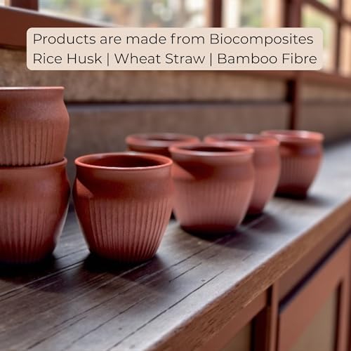 Image of Happy Cove Eco Friendly Cup Set of 6 for Tea | Biocomposite Rice Husk & Bamboo Fibre | 225ml Unbreakable Chai Cups | Microwave Safe Tea Kulhad | Hot & Cold Coffee Mug, Milk & Tea Cup Set