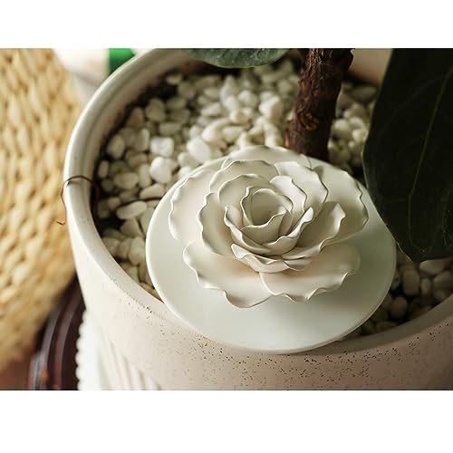 Image of Passive Diffuser for Essential Oil-Ceramic Diffuser Non Electric Oil Diffusers for Small Mini Room, Desk Decorative, Bathroom (White Hibiscus) | Non-electric Impatiens diffuser for desks, bathrooms and small rooms