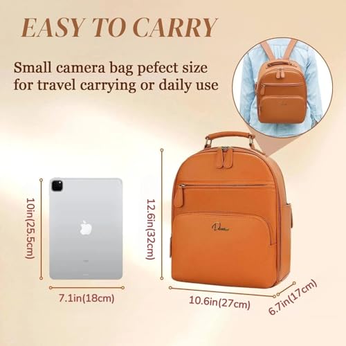 Mochila para cámara de cuero PU clásica 10L marrón miniatura 3
