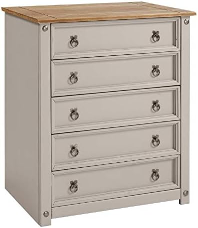 Mercers Furniture Corona Grey Wax Small 5 Drawer Chest