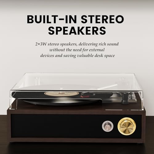 FYDEE Plattenspieler, mit USB-Wiedergabe und -Aufnahme, Bidirektionalem Bluetooth, 3-Gang-Umschaltung (33/45/78 U/min), Eingebauten Stereo-Lautsprechern und RCA-Ausgang - Ebenholz