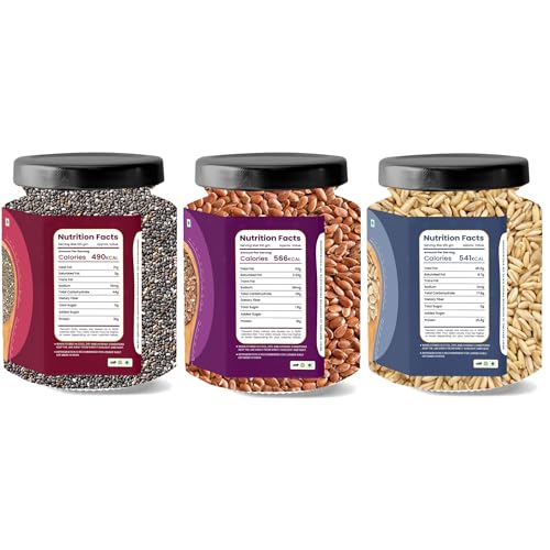 Image of LILA DRY FRUITS Roasted Chia Flax Sunflower Seeds Combo Pack 600 g (200g x 3) | Women Wellness Trio | Crunchy Seeds Mix for Daily Nutrition | Healthy Snack for Hair Skin & Gut Care Perfect for Gifting