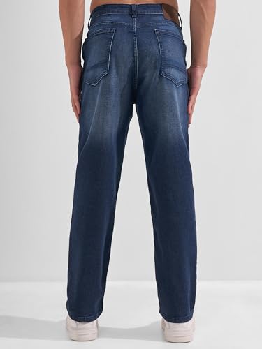 Image of Highlander Men Men's Premium Loose Straight Fit Mid-Rise Cotton Lycra Jeans - Button Closure, Machine Washable, Comfortable All-Day Wear for Casual & Semi-Formal Occasions